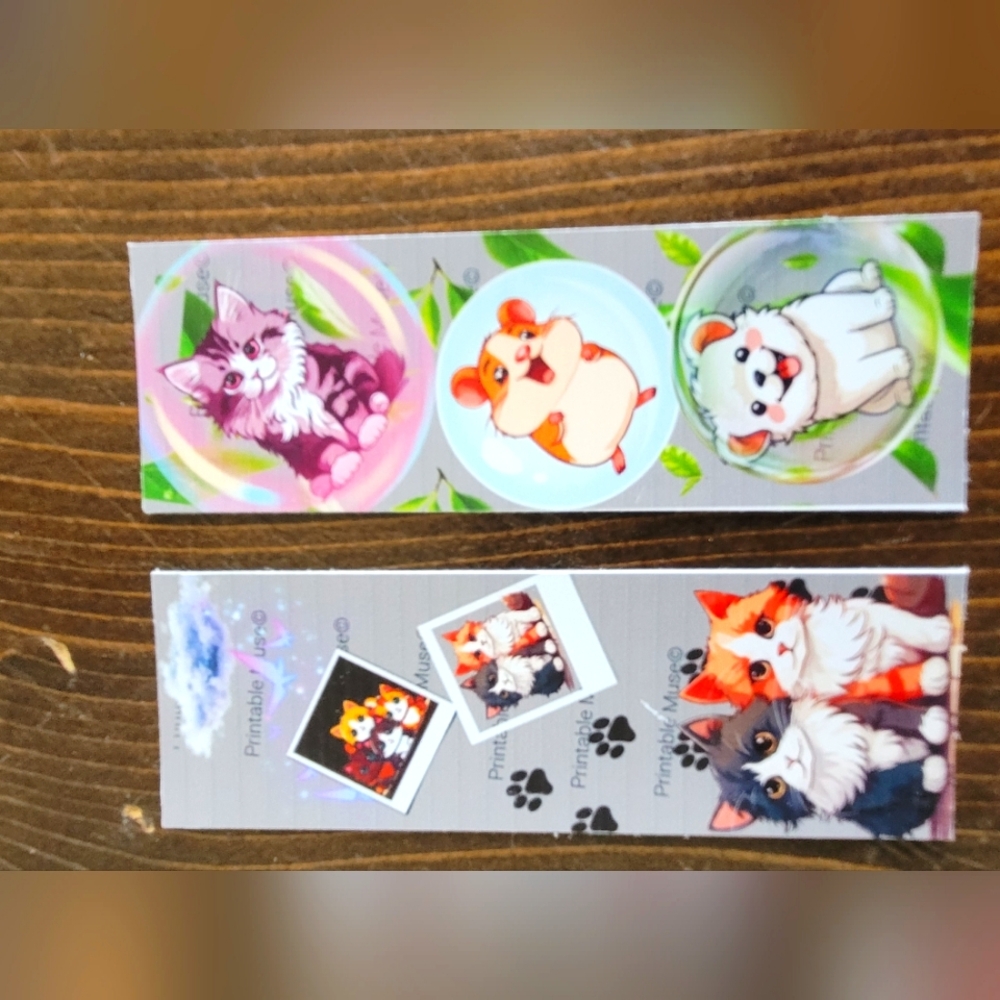 Charming Pet Sticker Collection - Gray and Multicolor Bookmarks